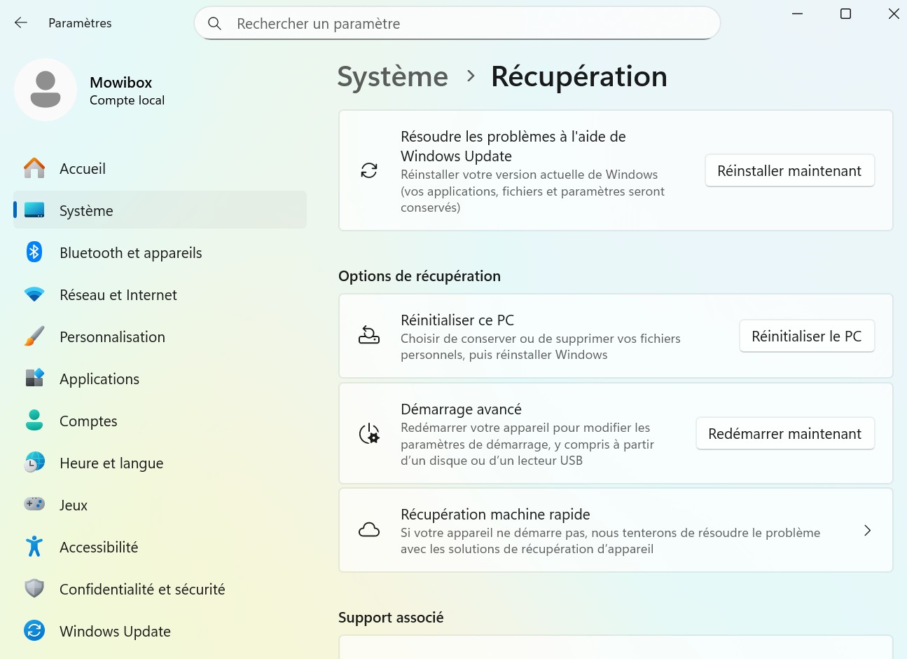 Advanced startup settings