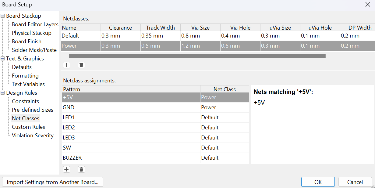 Net classes assignment