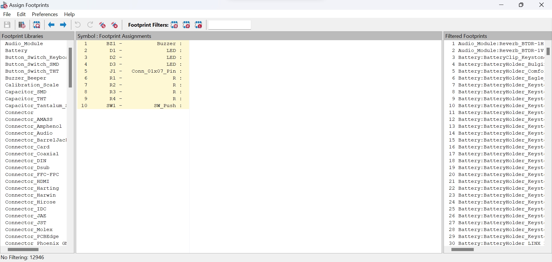 Assign footprints window